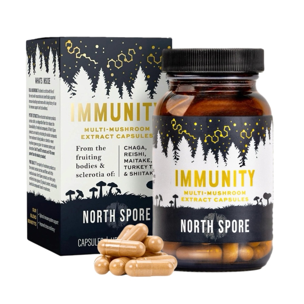 North Spore Immunity Mushroom Extraction Capsules de supplément de la dinde biologique Tail, Chaga, Reishi, Maitake, Shiitake Blend