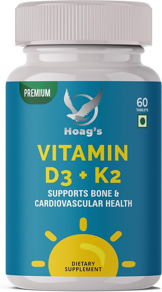 Vitamine K2 (MK7) met D3 Supplement Bone and Heart Health Non-GMO Formula 5000 IE Vitamine D3 & 100 mcg Vitamine K2 MK-7 Eenvoudig doorslikken Vitamine D & K Complex, 60 tabletten