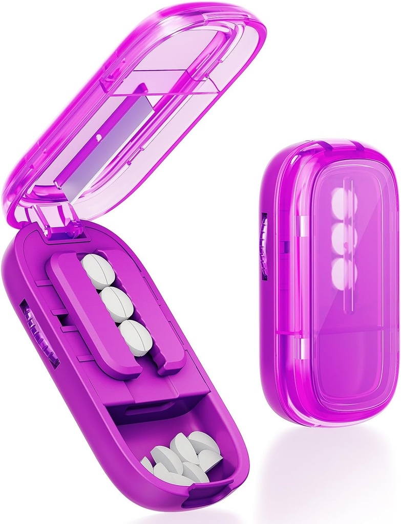Cutter de pilules pour les pilules multiples, Splitter de pilule réglable, Splitter de pilules pour les petites et petites pilules, Cutters de pilules pour les petites ou grandes pilules avec la lame pointue- violet