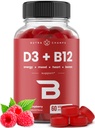NutraChamps Vitamine D3 & B12, Méthyl B12 Gummies pour les adultes et les enfants, Enhanced with Vitamine D 3 & B9 Vitamine Folate, Énergie naturelle, Mood, Métabolisme & Focus, Framboise, 60 Gummies