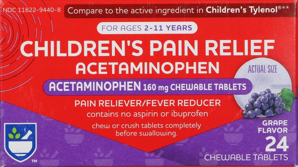 Rite Aid Kinderen pijn Verlossing Kauwbare druiventabletten, acetaataminofen, 160 mg - 24 Telling 