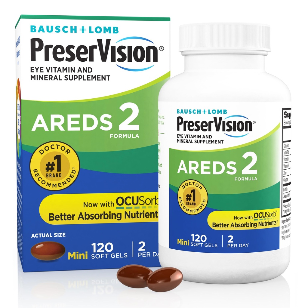 PreserVision AREDS 2 Vitamines oculaires, #1 Eye Doctor Marque recommandée, supplément de lutéine et de zéaxanthine avec vitamine C, vitamine E, zinc et cuivre, 120 softgels (minigels)