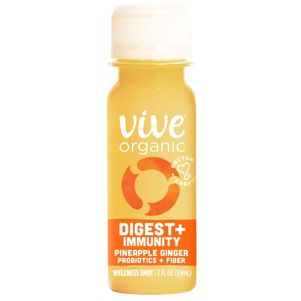 Vive Organic Digest + Immunity Ananas Gember Wellness Shot, 2 floz Bottle