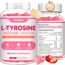 2 Pack L Tyrosine Gummies, L-Tyrosine Supplement Gummies, L-Theanine Gummies met Vitamine B6 D3, Focus Gummies Ondersteuning Geheugen, Energie, Mood voor volwassenen & kinderen, Aardbei smaak, 120 Tellen