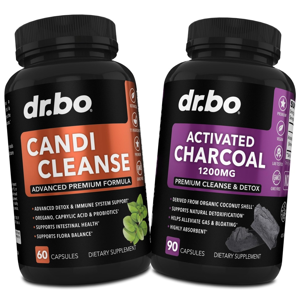 Actieve Charcoal & Candi Cleanse Support - Biologische Kokoskool Pillen & Anti Overgroei Pillen voor Maaggas en Opgeblazen voor Mannen Vrouwen Kinderen - Orale Kruiden Oregano & Caprylzuur Capsules