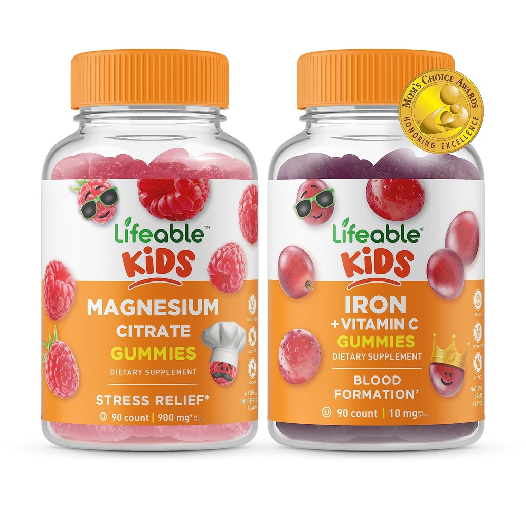 Levensvatbare Magnesium Kids + Iron & Vitamin C Kids, Gummies Bundle - Grote Proeverij, Vitamine Supplement, Glutenvrij, GGO-vrij, Kauwgom