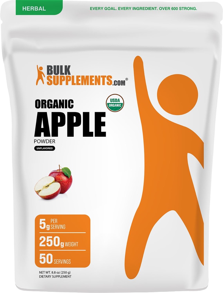 BulkSupplements.com Apple Powder - Apple Fruit Powder, Fiber Supplement for Dispatitive Support - Natural & Gluten Free, 5g per Serving, 250g (Pack of 1)