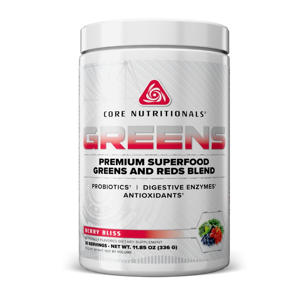 Noyau nutritionnel Verts Premium Reds & Greens Blend de 5 milliards de dollars CFU Probiotiques, enzymes digestives et antioxydants 30 portions (Berry Bliss)