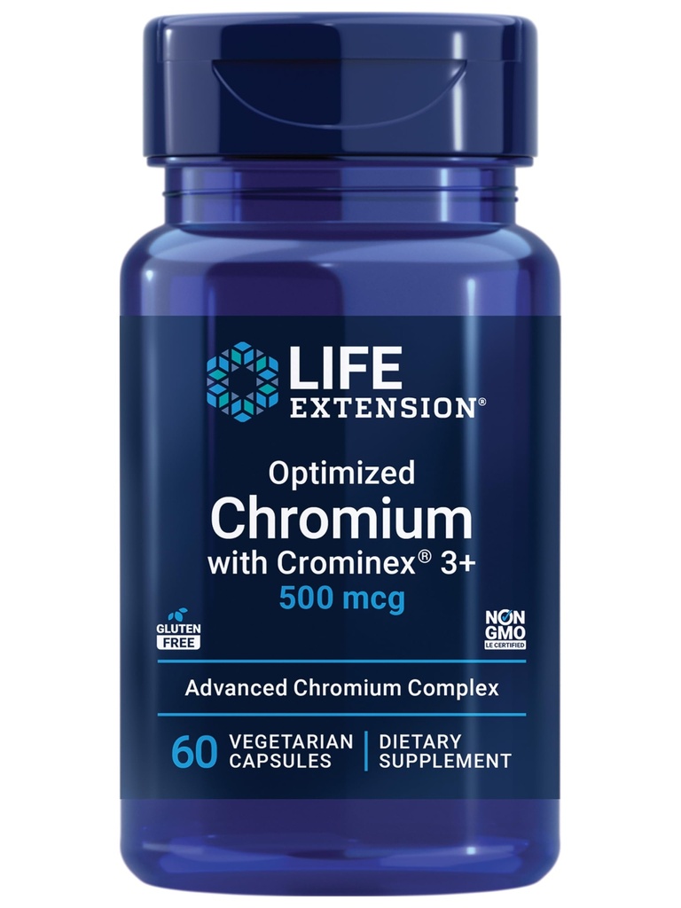 Levensverlenging Geoptimaliseerd chroom met Crominex 3+500 mcg, Metabolisme Gezondheid, gezonde balans, vegetarisch, Glutenvrij, Non-GMO, 500 mcg, 60 Vegetarische Capsules