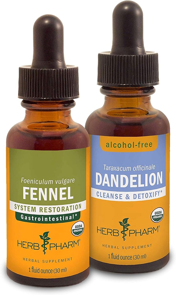 Herb Pharm Digestive Support & Detox Kit - Includes Certified Organic Fennel Liquid Extract, 1 Ounce & Alcohol-Free Dandelion Liquid Extract, 1 Ounce