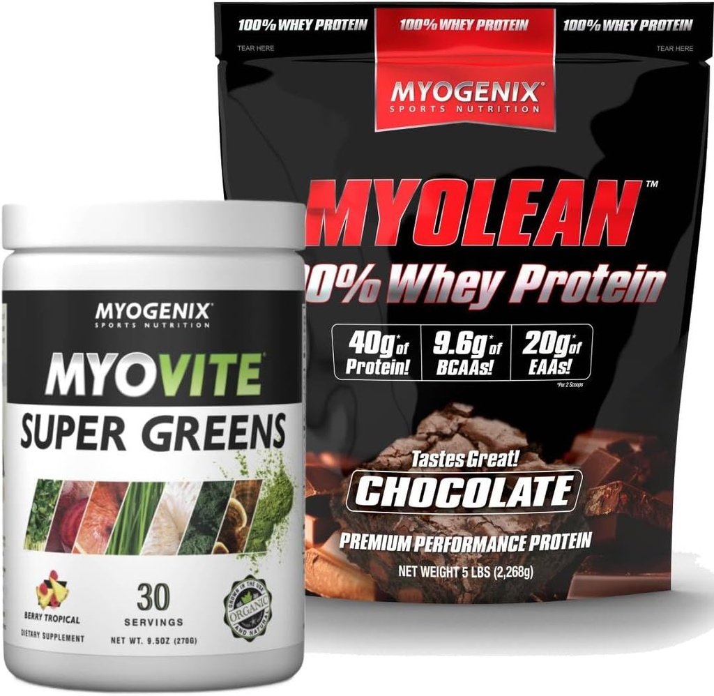 Myogenix Myovite Supergreens Powder & Myolean Chocolate Whey Protein Bundle 
