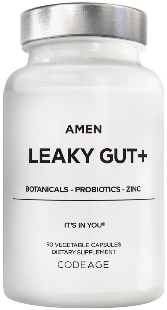 Amen Supplément de Gut de fuite - Formule avancée avec Biodisponible L Glutamine, Zinc, Turmeric, DGL Racine de réglisse - Racine de marshmallow - Probiotiques et prébiotiques fermentés - Vegan, Non-OGM - 90 Capsules