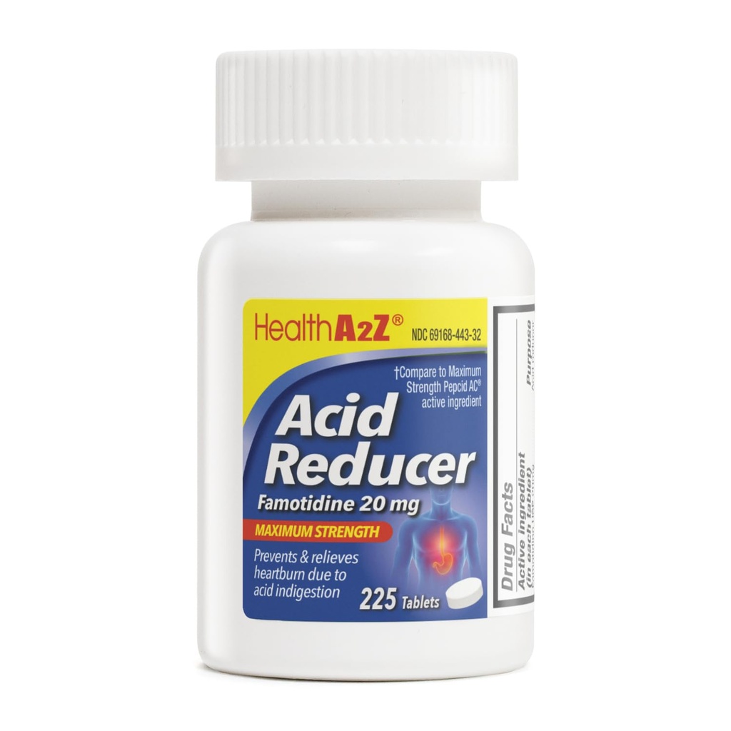 HealthA2Z® Réducteur d'acides Famotidine 20mg Exclusivité maximale Relief de la brûlure cardiaque en raison de l'indigestion acide (225 comprimés (paquet de 1))