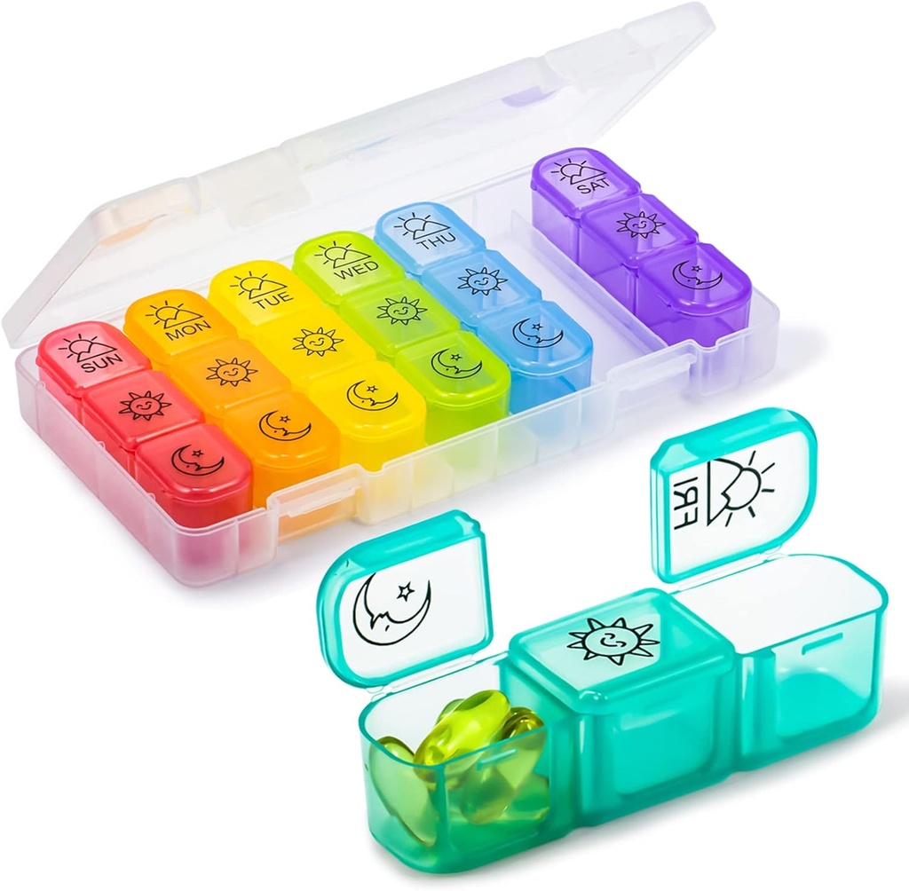 Grote 7 dagen pil Organisator Weekly, Chrxbei Daily Medicine Container 3-times-a-Day, Medicatie houder voor vitamines, visolie, supplement, diepe pillen Planer voor ouderen en familie - ochtendmiddag nacht