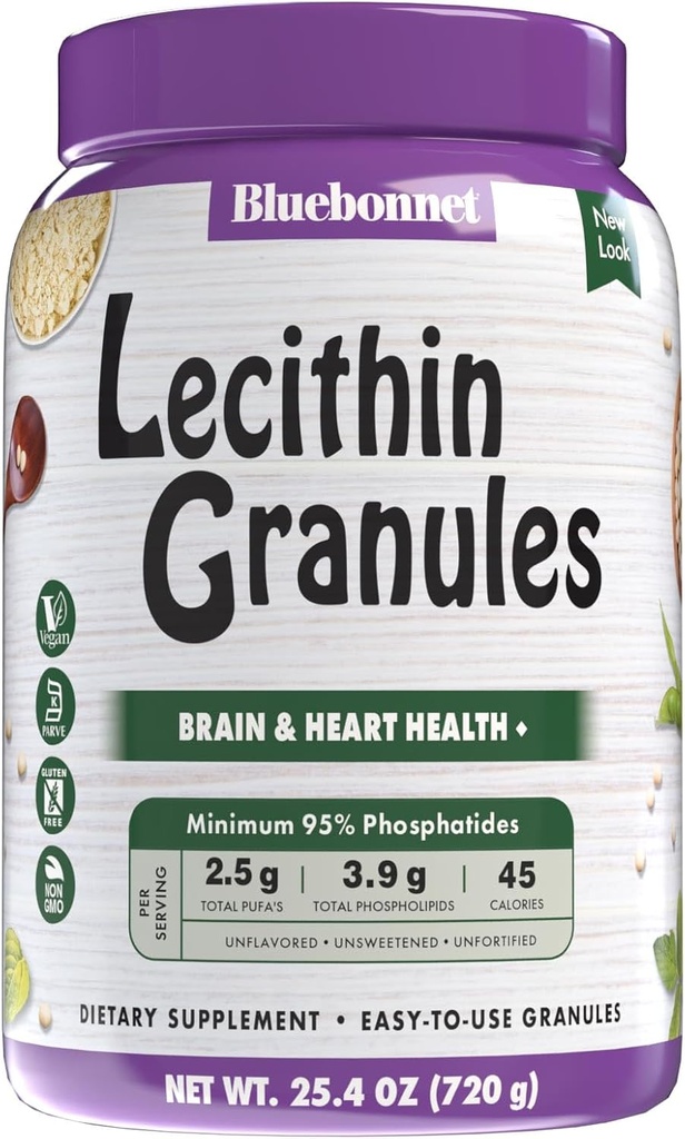 Bluebonnet Nutrition Super Terre Lécithine Granules, dérivé de soja non-OGM, sans gluten, non-OGM, végétalien, certifié Kosher, Pas de sucre ajouté, 25.4 oz, 96 portions