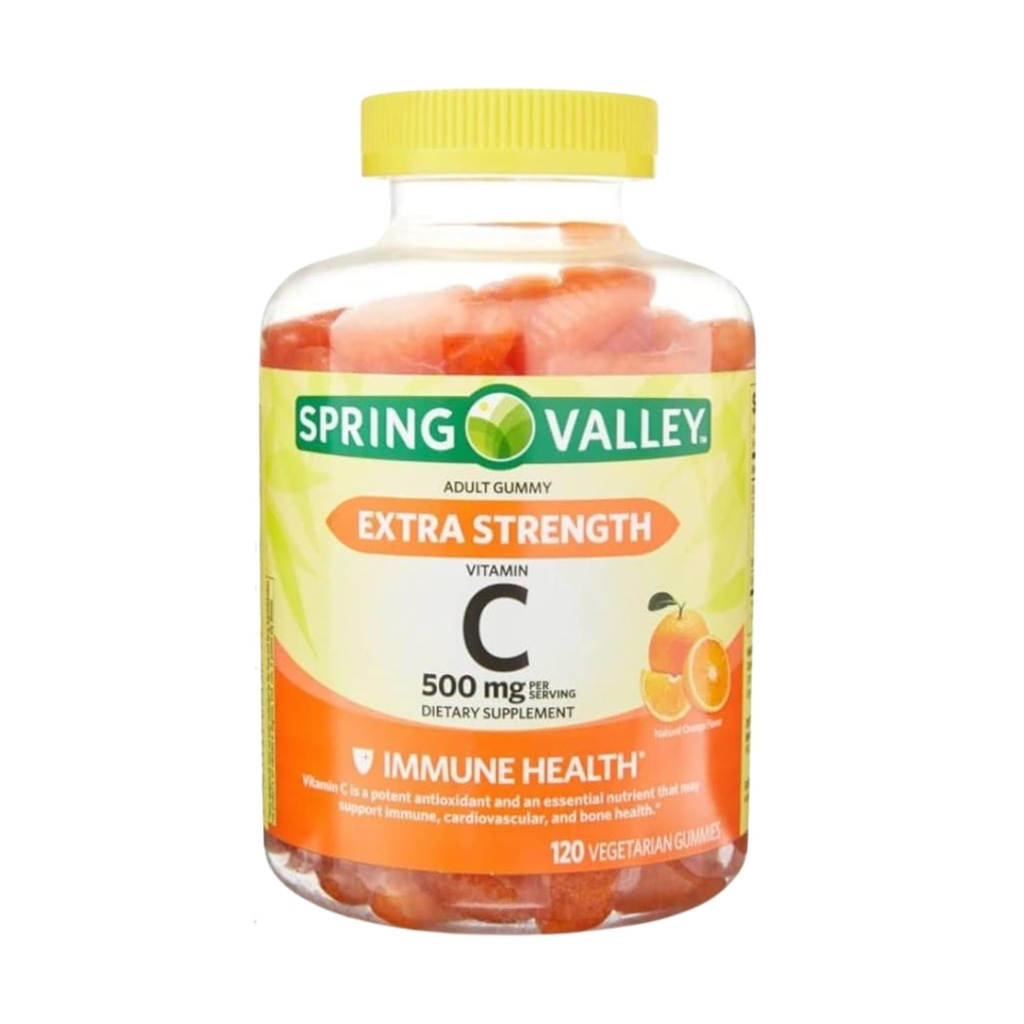 Vitamine C extra-forte 500 mg, 120 Gommies - Arôme orange, Supplément alimentaire pour la santé immunitaire Gommies végétariennes + Organisateur de pilule de 7 jours inclus (paquet de 1)