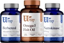 Utzy Naturals Berbercol 500mg Citrus Bergamot (als Bergamonte) & Berberine, Nattokinase 100mg + Omega 3 Visolie