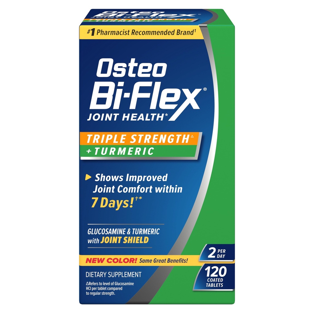 Osteo Bi-Flex Glucosamine Triple Strength Plus Kurkuma supplement met Curcuma voor gezamenlijke ondersteuning en bereik van beweging, 60 dagen levering, 120 gecoate tabletten, Joint Health Nutritional Supplements
