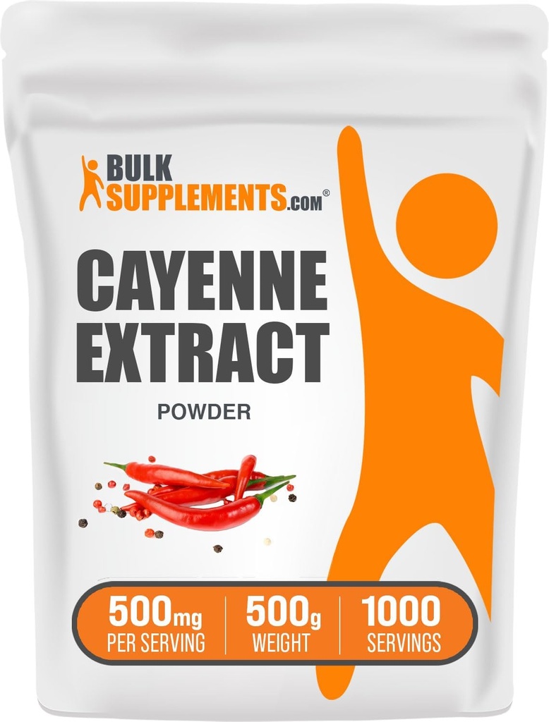 BulkSupplements.com Cayenne Pepper Extract Powder - Capsaicin Supplement, Capsicum Extract - 500mg of Cayenne Extract per Serving, Cayenne Supplement - Gluten Free (500 Grams - 1.1 lbs)