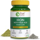 IJzer Foliumzuur Supplement - 60 Veg tabletten met zink, vitamine C & vitamine B12 voor mannen en vrouwen 