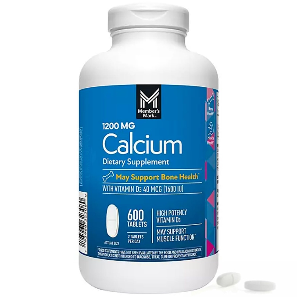 Leden Mark Calcium met vitamine D3 tabletten, 600 st. - Ondersteunt Bone & Muscle Health - High Potency Calcium 1200 mg & vitamine D3 40 mcg