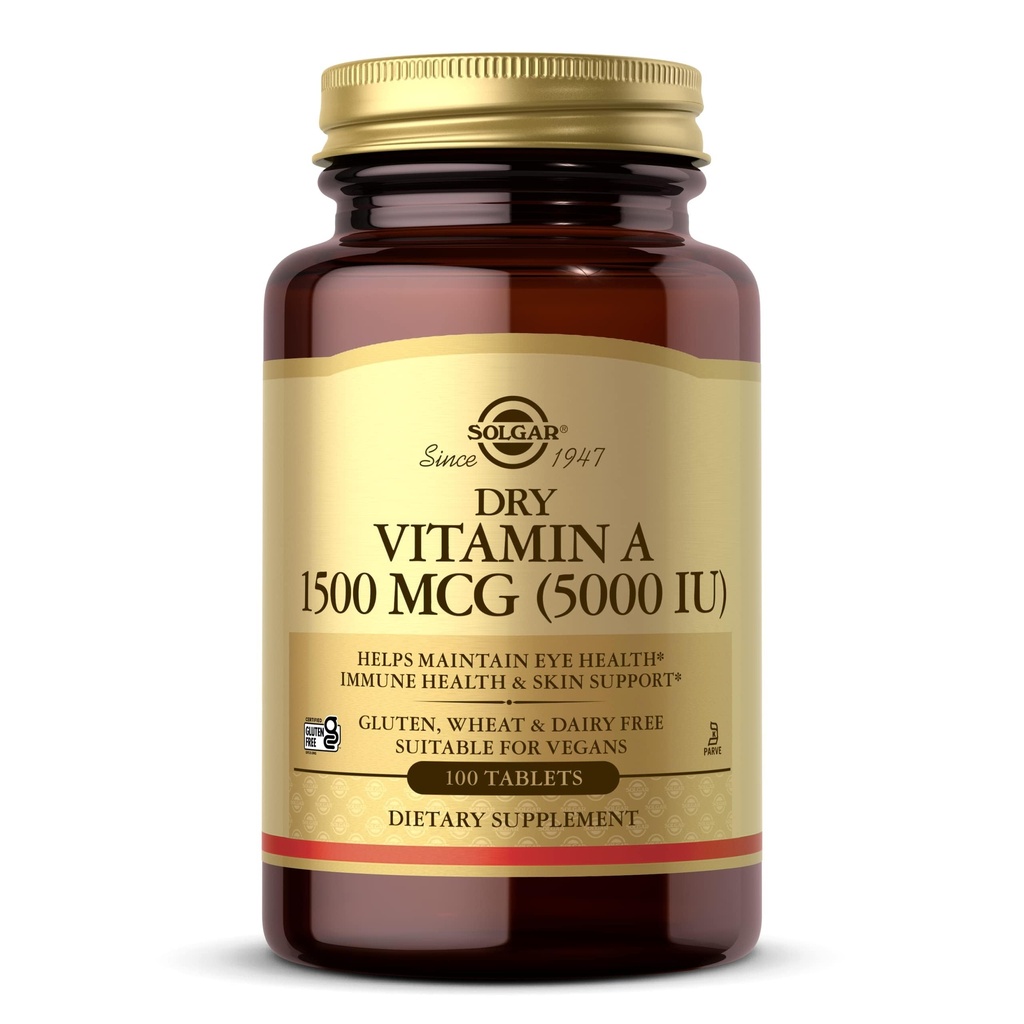 Solgar Dry Vitamin A 1500 mcg (5000 IE), 100 tabletten - Ondersteunt gezonde ogen, huid en immuunsysteem - Non-GMO, veganistisch, glutenvrij, zuivelvrij, kosjer - 100 porties