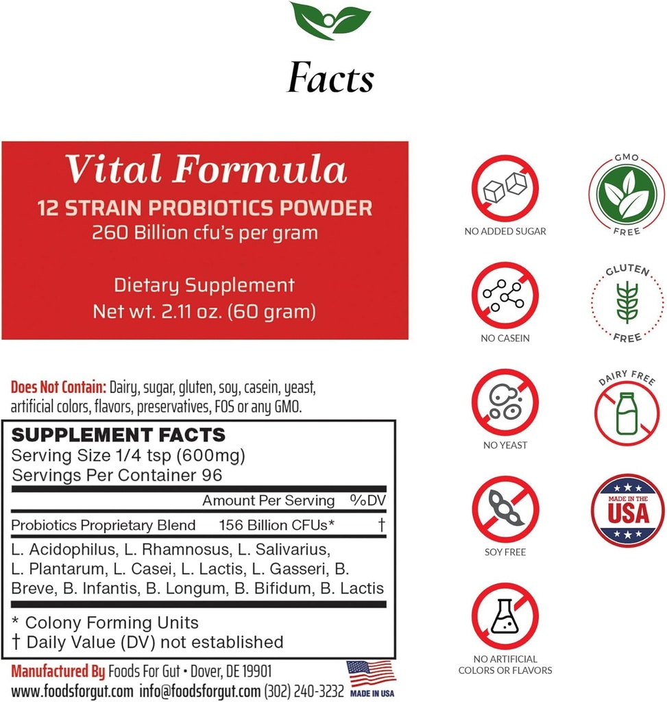 Foods For Gut Vital Formula 12 stam Probiotica Poeder 260 miljard CFU 
