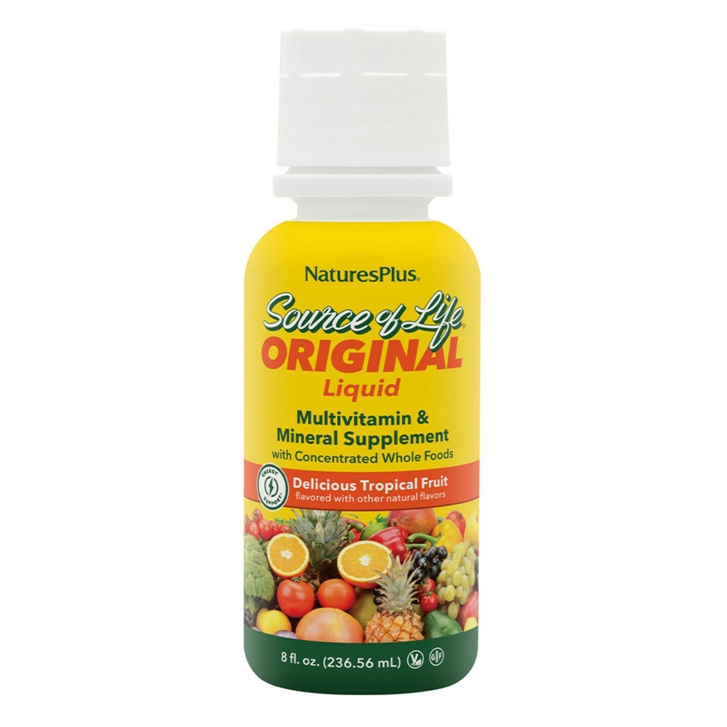 Natures Plus Source de vie Fruits liquides et tropicaux - 8 fl oz - Multivitamines et suppléments minéraux - Sans gluten, végétarien - 8 portions