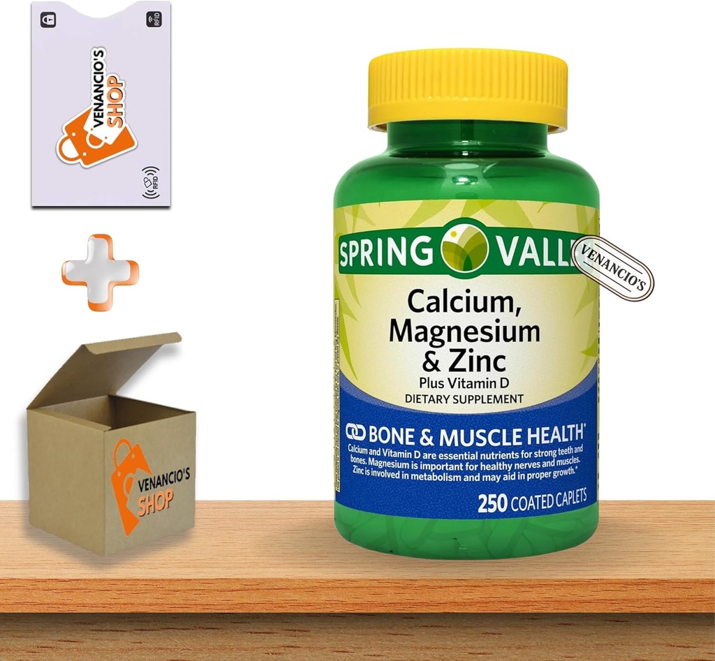 Calcium Magnesium Zink met vitamine D3 Caplets • Bot & Muscle Health • Immuun Support • Dieetsupplement • 250 Tellen door Spring Valley Plus Venancios Shop Sticker