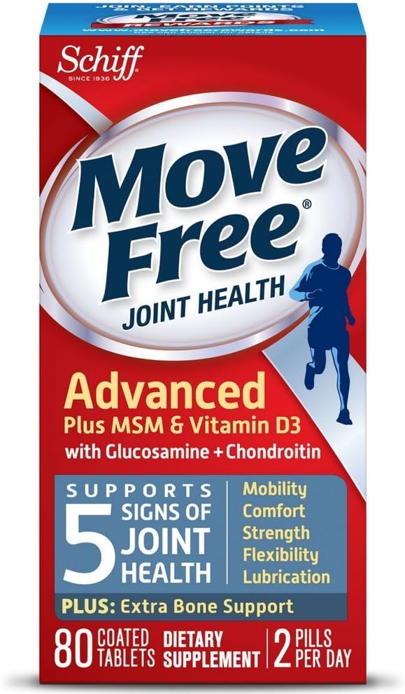 Move Free Advanced Plus MSM en vitamine D3, 80 tabletten - Joint Health Supplement met Glucosamine en Chondroitin (verpakking van 2)