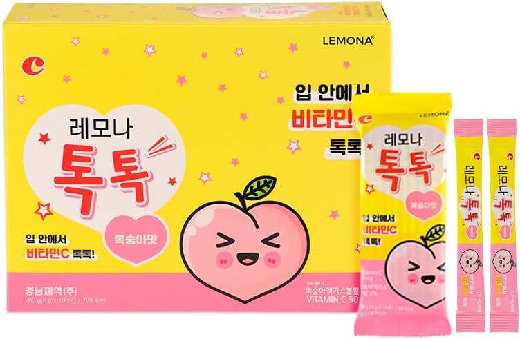 LEMONA TOKTOK, Kids Vitamine C 50mg, Peach Flavored, Makkelijk te nemen voor algemene gezondheid en dagelijkse energie - 100 Stick Packs(2g)