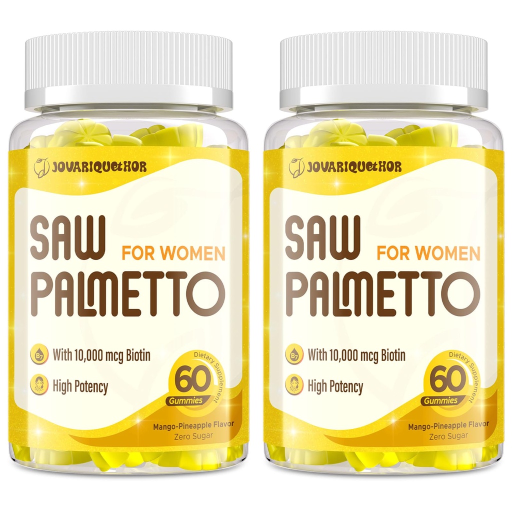 Saw Palmetto pour les femmes - DHT Blocker Supplément de croissance des cheveux - 500mg Potent Saw Palmetto Gummies pour les cheveux, la peau, les ongles, le bien-être urinaire - Mango-Pineapple Flavor - 120 Gummies