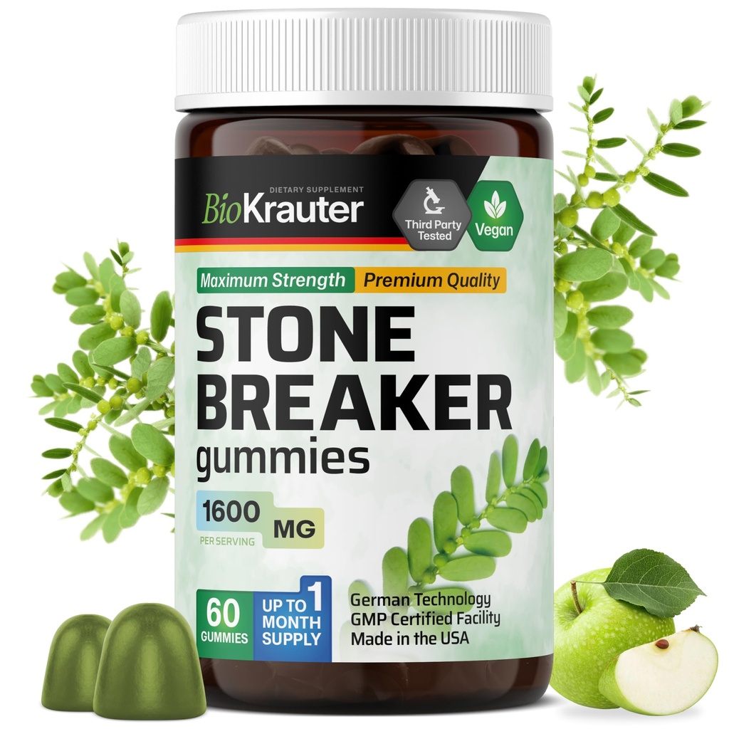 BIO KRAUTER® Chanca Piedra for Kidney Support - Vegan Chanca Piedra Stone Breaker - Natural Kidney Stones Dissolver & Gallbladder Cleanse Formula - 60 Gummies, 30-Day Supply - Non-GMO, Apple Flavor