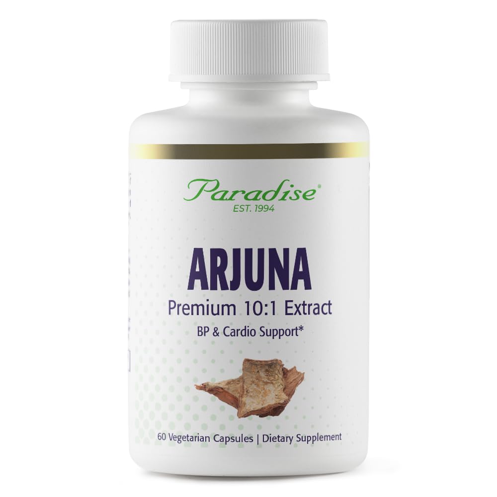 Arjuna Paradise Herbes, Soutien cardiovasculaire, Entretien de la pression artérielle, Santé du cœur, Supplément antioxydant, Vegan, Non-OGM, Sans gluten, 60 Capsules végétariennes