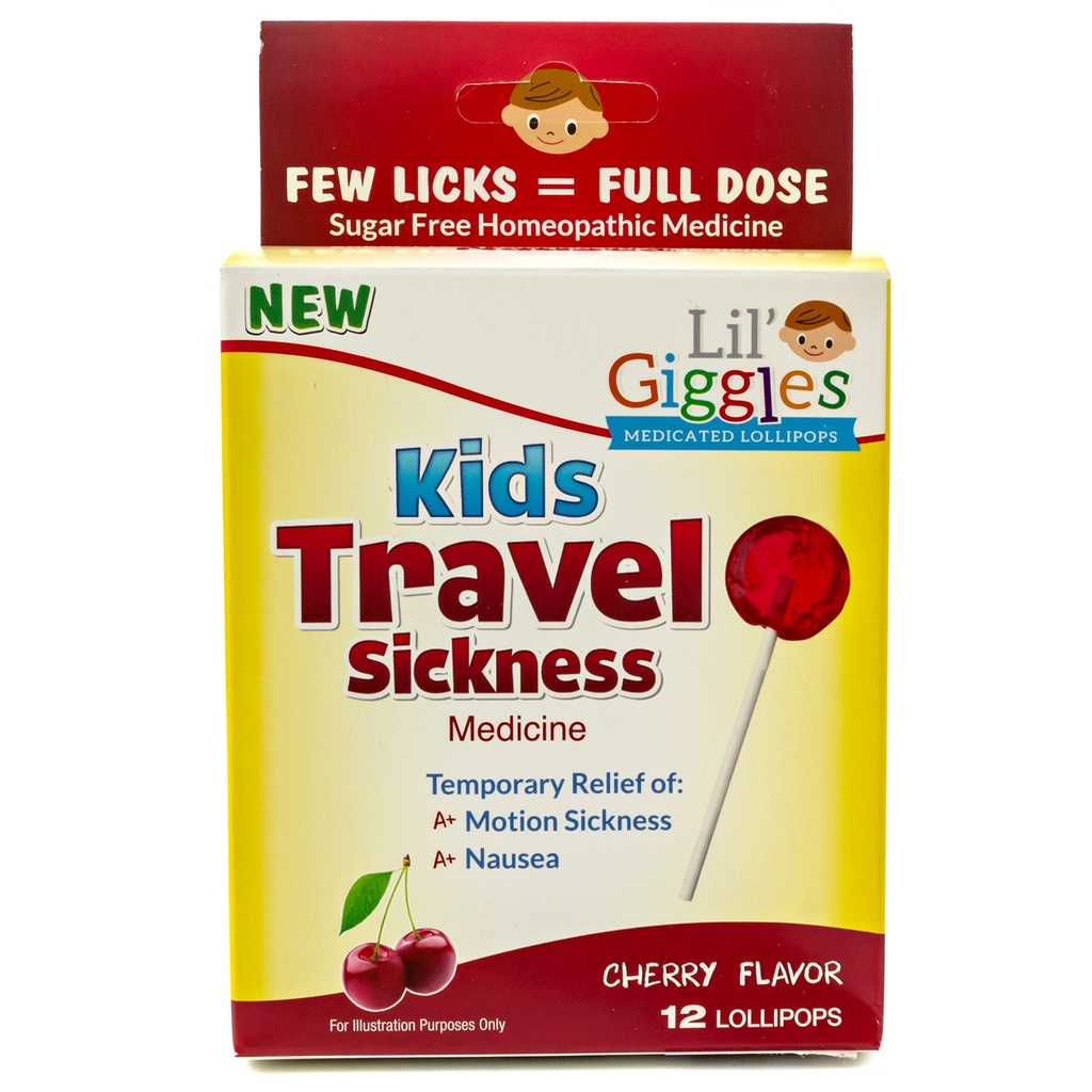 Lil' Giggles Kids Medicated Lollipops - Sweet Gentle Relief for Kids & Non-Drowsy - for Car Disease, Travel Misselijkheid & Motion Sickness Relief - Homeopathische Remedy Children's Love - Cherry Flavor 12 CT