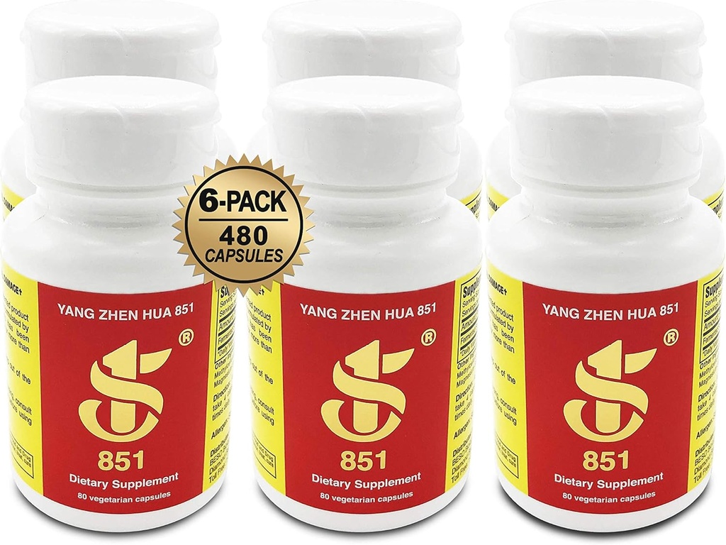 YANG Zhen Hua 851, houdt u gezond natuurlijk®, gemaakt met 100% natuurlijke USDA biologische gefermenteerde soja, glutenvrij, zuivelvrij, BCAA, BCFA, mineralen, eiwit (480 capsules) - 6 flessen