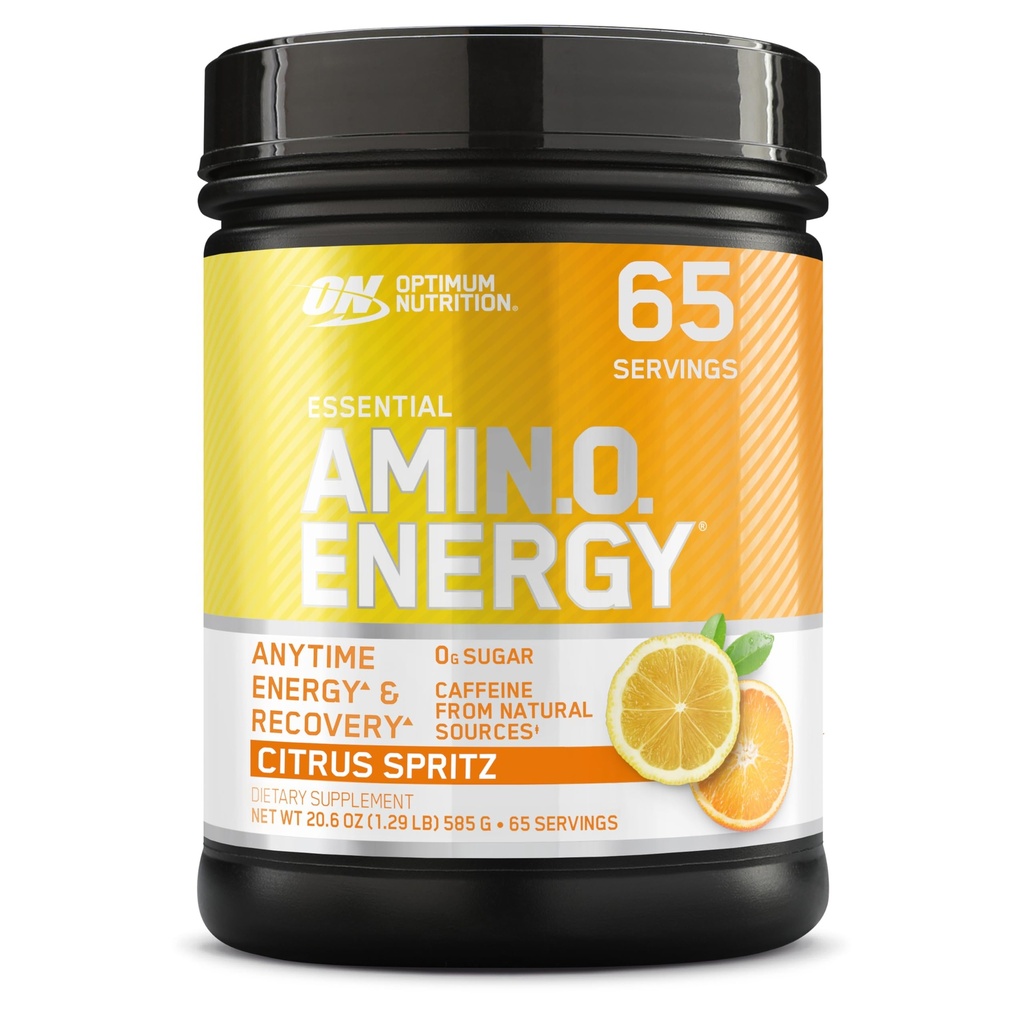 Optimum Nutrition New Flavor Amino Energy - Pré-entraînement avec du thé vert, BCAA, acides aminés, Keto Friendly, extrait de café vert, poudre d'énergie - Citrus Spritz, 65 portions (paquetage mai Vary)