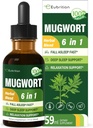 Mugwort Herb Liquid Drops voor slaapondersteuning, Mugwort bladeren(Artemisia vulgaris) Alle in 1 Formule voor ontspannen ondersteuning, kruidensupplement met Valeriaan kamille Tulsi Lavender Extract.2oz