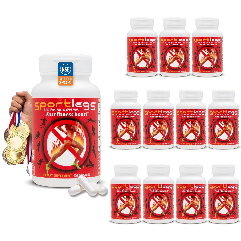SPORTLEGS Fast Fitness Boost Pre-workout voor mannen en vrouwen, Lactic Acid Supplement, Sports Endurance Fuel, Endurance Supplements voor Runners - NSF gecertificeerd voor Sport, 120-Capsule Fles, Pack van 12