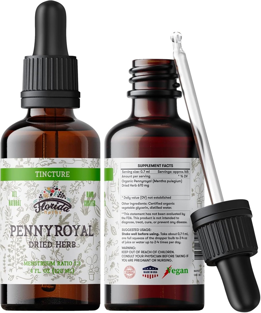 Pennyroyal Tincture, Organic Pennyroyal Extract (Mentha pulegium) Dried Herb, Non-GMO in Cold-Pressed Organic Vegetable Glycerin 2 oz, 670 mg