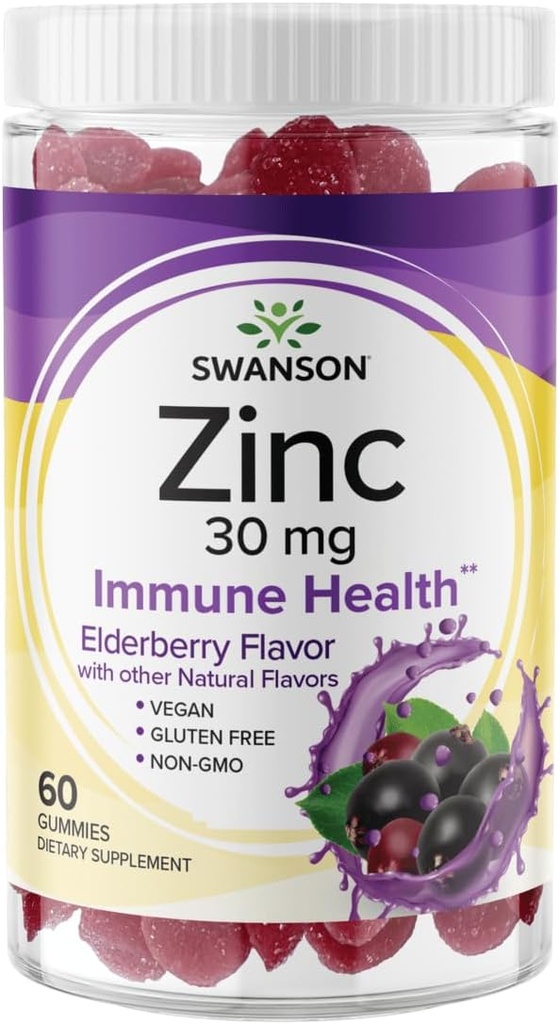 Swanson Zinc Gummies - Tous les suppléments de vitamine naturelle promouvoir l'activité antioxydante et la défense corporelle - Aide à soutenir votre système immunitaire et un corps sain - (Auberge, 60 Gummies)