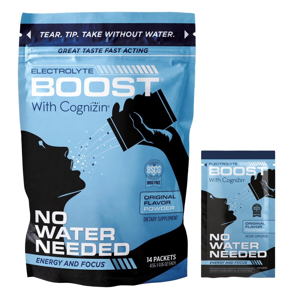 Elektrolytpoeder Pakjes met Cognizin Neem zonder water, Hydration Extending Supplement, Geen suiker, Geen Stevia, Geen cafeïne, Geen water nodig, Lost in mond, 14 Pack