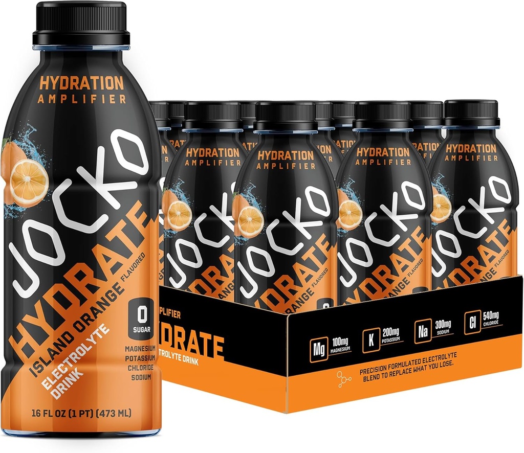 Jocko Fuel Hydrate Electrolyte Dranken - Sport Drink Hydration Amplifier, Dorst Quencher - Wetenschappelijk samengesteld Electrolyte Blend Island Orange Flavor 16 Oz (12 Pack)