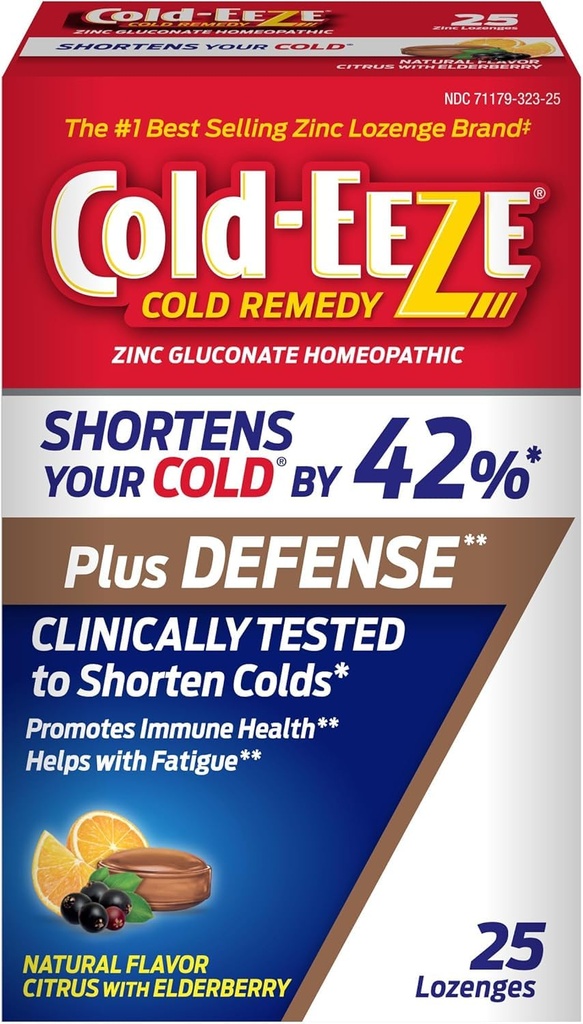 Cold-Eeze Plus Verdediging Natuurlijke Citrus met Vlierbessen Zink Lozenges, Homeopathische Koude Remedie, Verkort de algemene Koude Symptomen, Bevordert Immune Gezondheid met Sambucus Nigra, Echinacea en Rose HIPS, 25 Ct