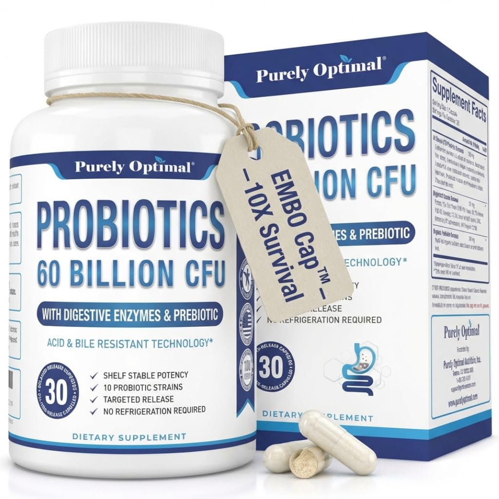 Pure Optimale Premium Probiotica 60 Miljard CFU w/Organische Prebiotica & Digestieve Enzymen