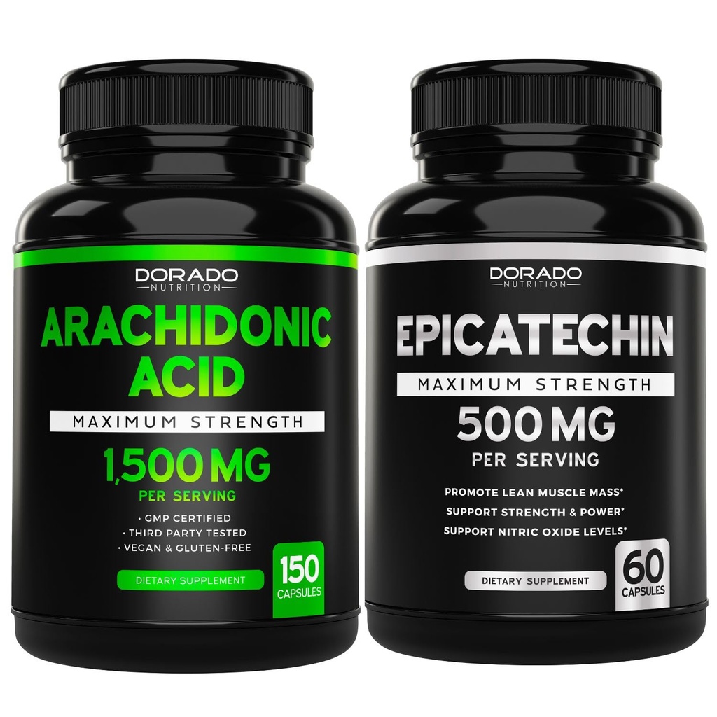 Arachidonzuur (150 capsules) - spier- en krachtsupplement voor spiermassa & Recovery voor mannen en vrouwen en Epicatechin Extract (60 capsules) Ondersteunt spierpomp & gains - niet GMO & Vegan