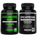 Acides arachidoniques (150 capsules) - Supplément musculaire et de force pour la masse musculaire et la récupération pour les hommes et les femmes et l'extrait d'épicatéchine (60 capsules) soutient la pompe musculaire maigre et gains - non-OGM et végétalien