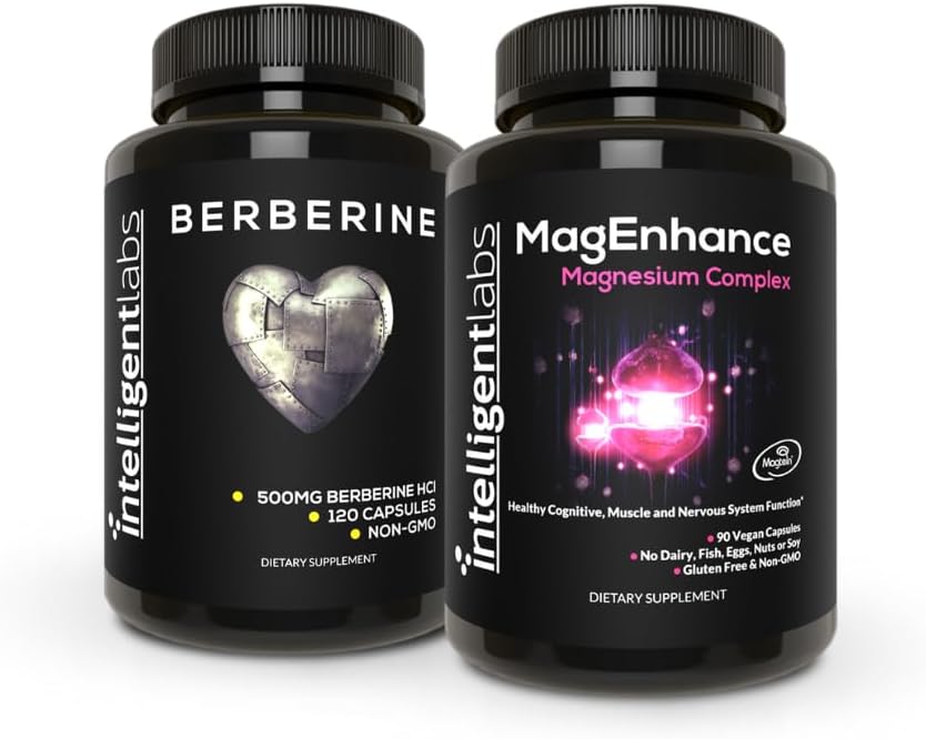 Intelligent Labs 2-in-1 Bundle of MagEnhance Magnesium Supplement (Magnesium L-Threonate Complex with Mg Glycinate and Mg Taurate) en Max Strength Berberine 500MG Capsules