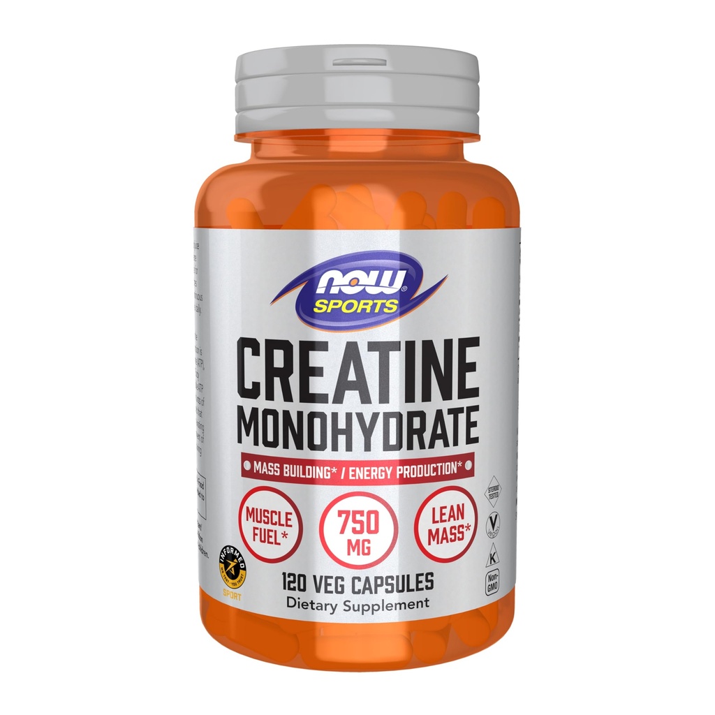 NOW Foods Sports Nutrition, Creatine Monohydraat 750 mg, Massagebouw*/Energieproductie*, 120 Veg Capsules