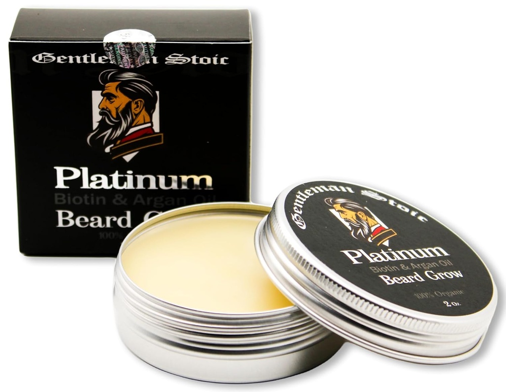 Platinum Baard Groeien alle natuurlijke baard Balsem voor mannen - Biotin Enhanced Balm met Argan & Vitamin E Infunded verlof in baard conditioner voor mannen vanille Spice (2oz 